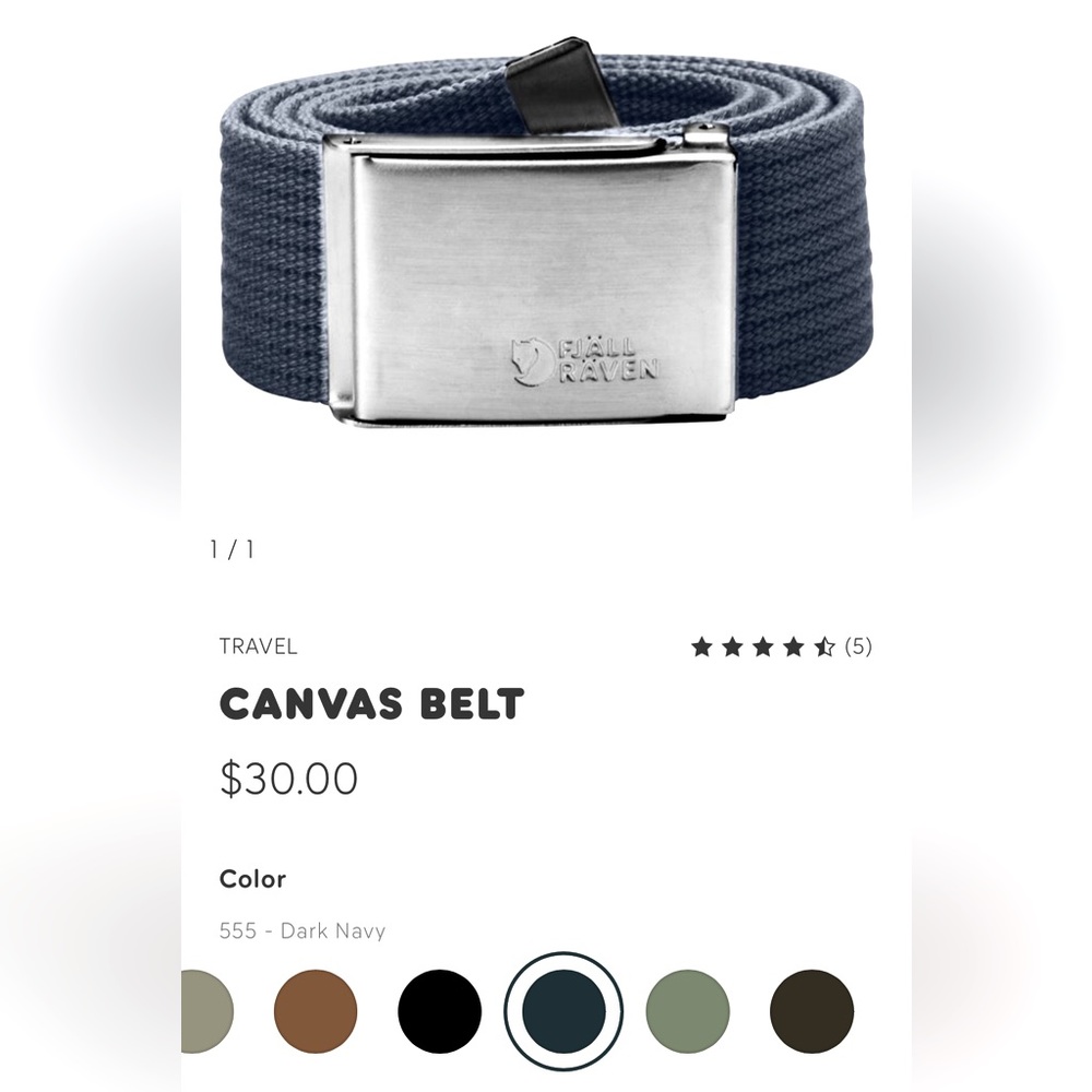 Fjallraven canvas belt in Navy blue